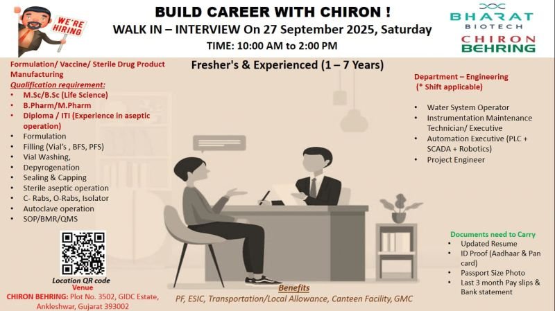 Engineering Jobs Openings at Bharat Biotech Gujarat
