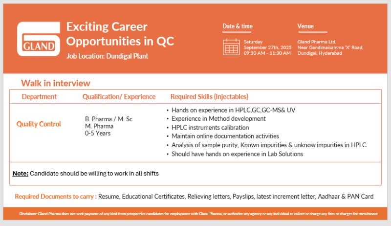 Jobs in Gland Pharma