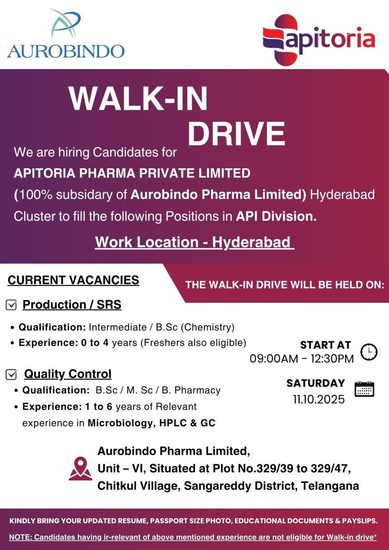 Telangana Pharma jobs