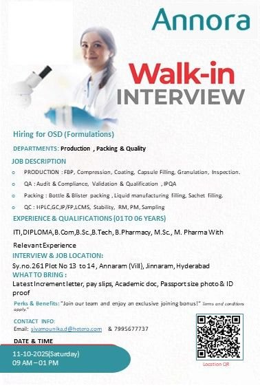 Annora Pharma jobs for OSD(Formulations