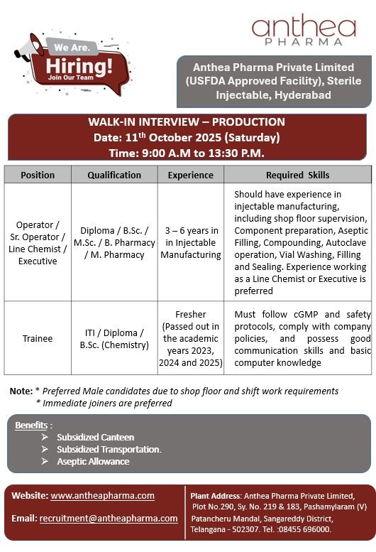 Jobs for Pharma and Science Graduates