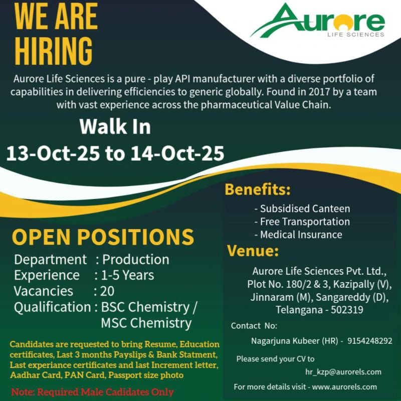Aurore Life Sciences Recruitment 2025