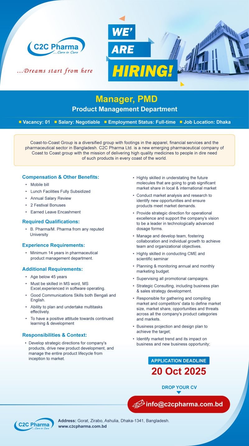 Manager PMD Jobs in Bangladesh 2025