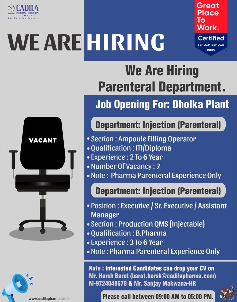 jobs at cadila pharmaceuticals ltd