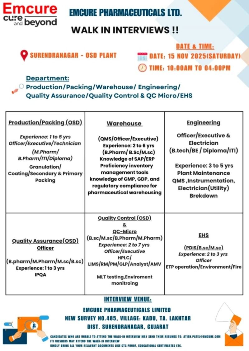 Emcure Pharmaceuticals Jobs 2025