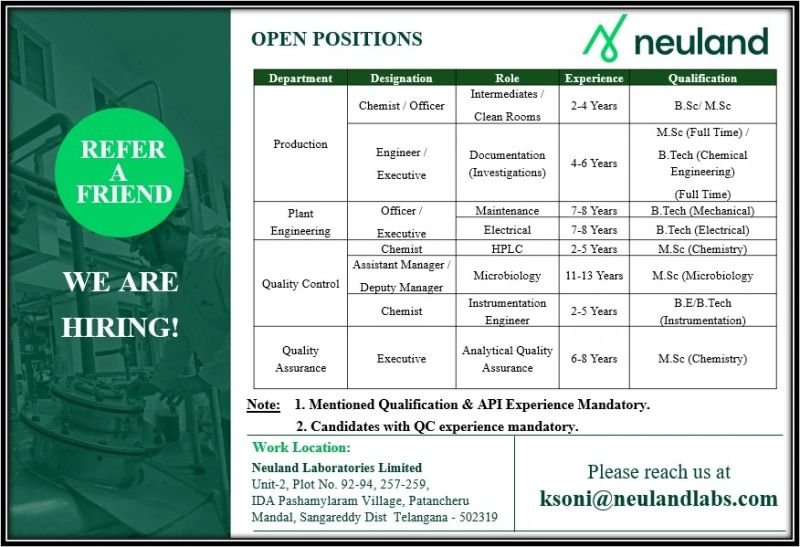 Pharma Job Openings in Microbiology Production and Engineering 