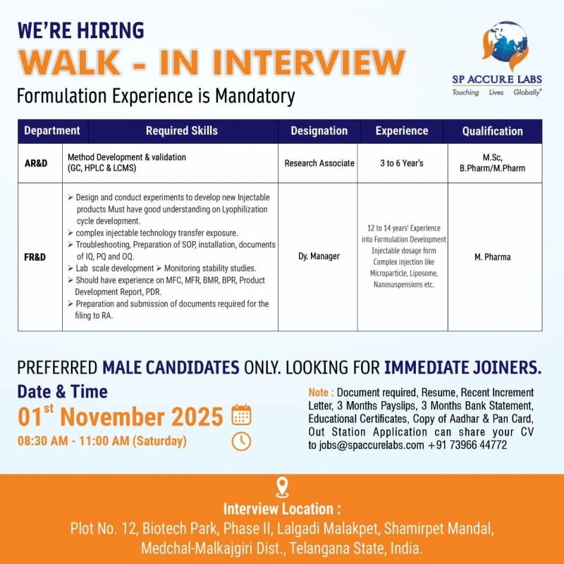 walk-in interview in hyderabad today