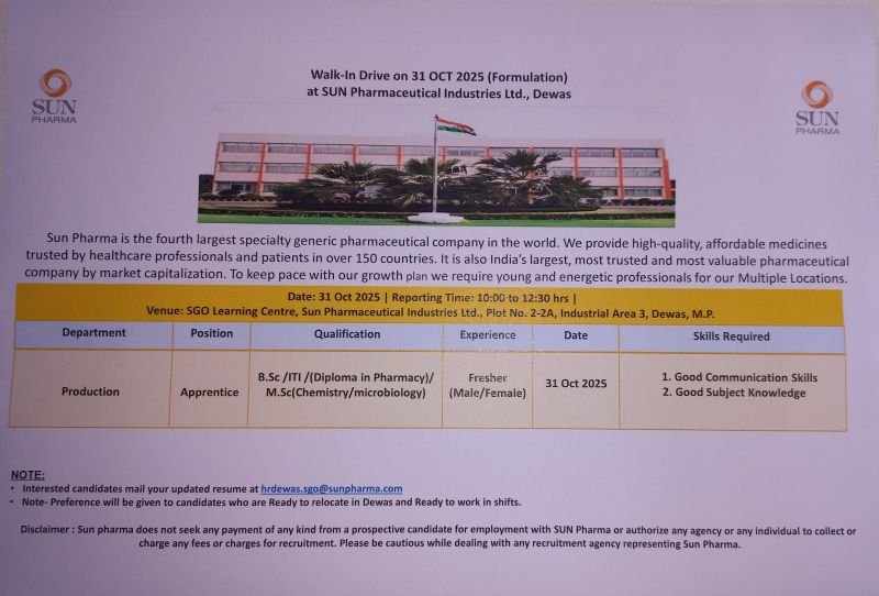 Production Department Jobs in Dewas