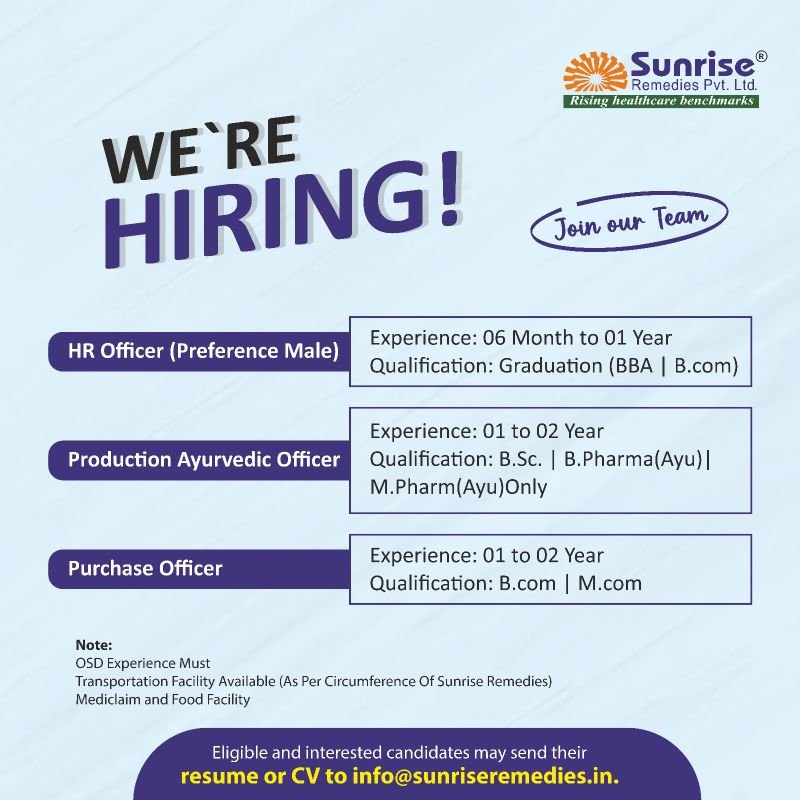Sunrise Remedies Pvt Ltd Jobs 2025