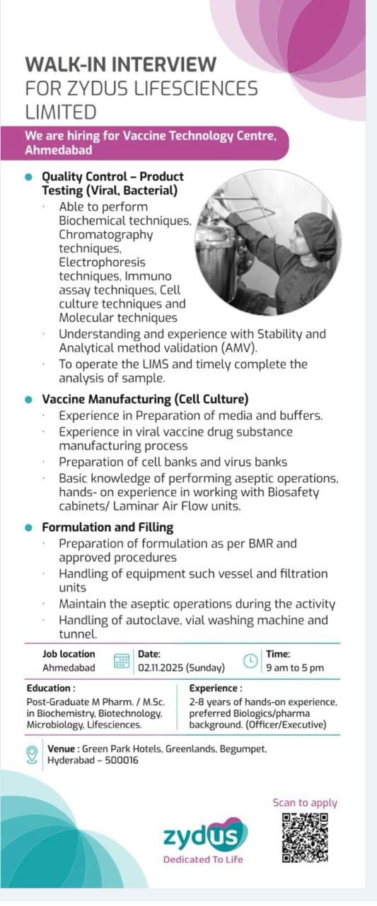 Jobs in life sciences at Zydus