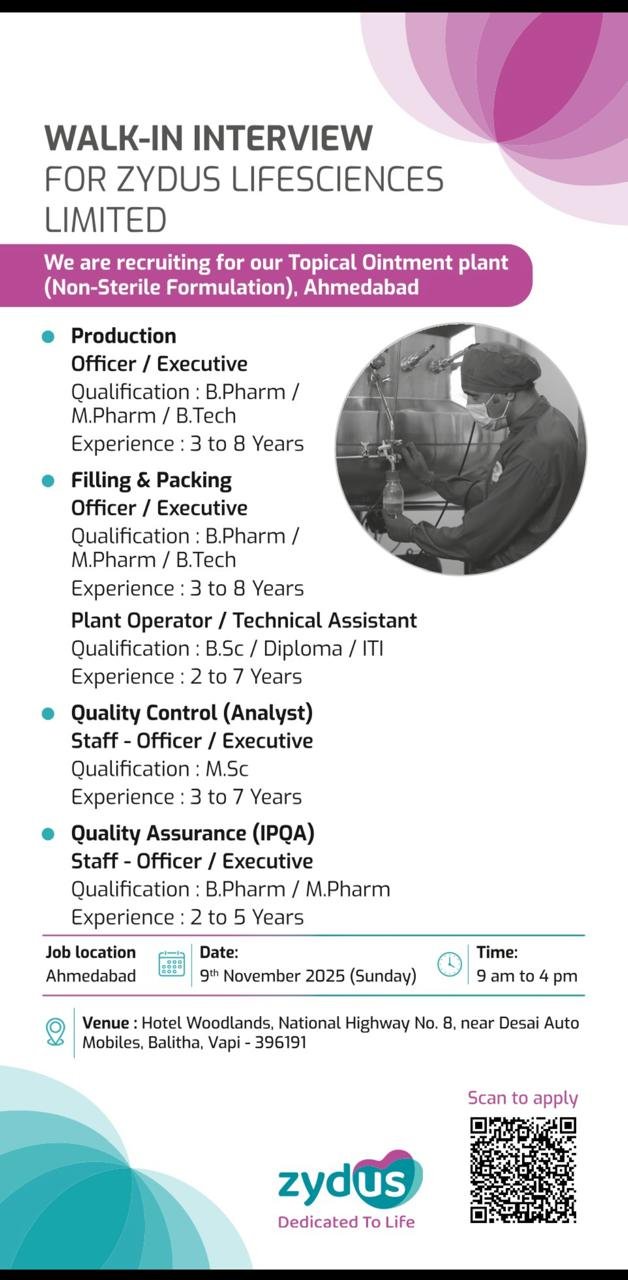 Zydus LifeSciences Jobs 2025