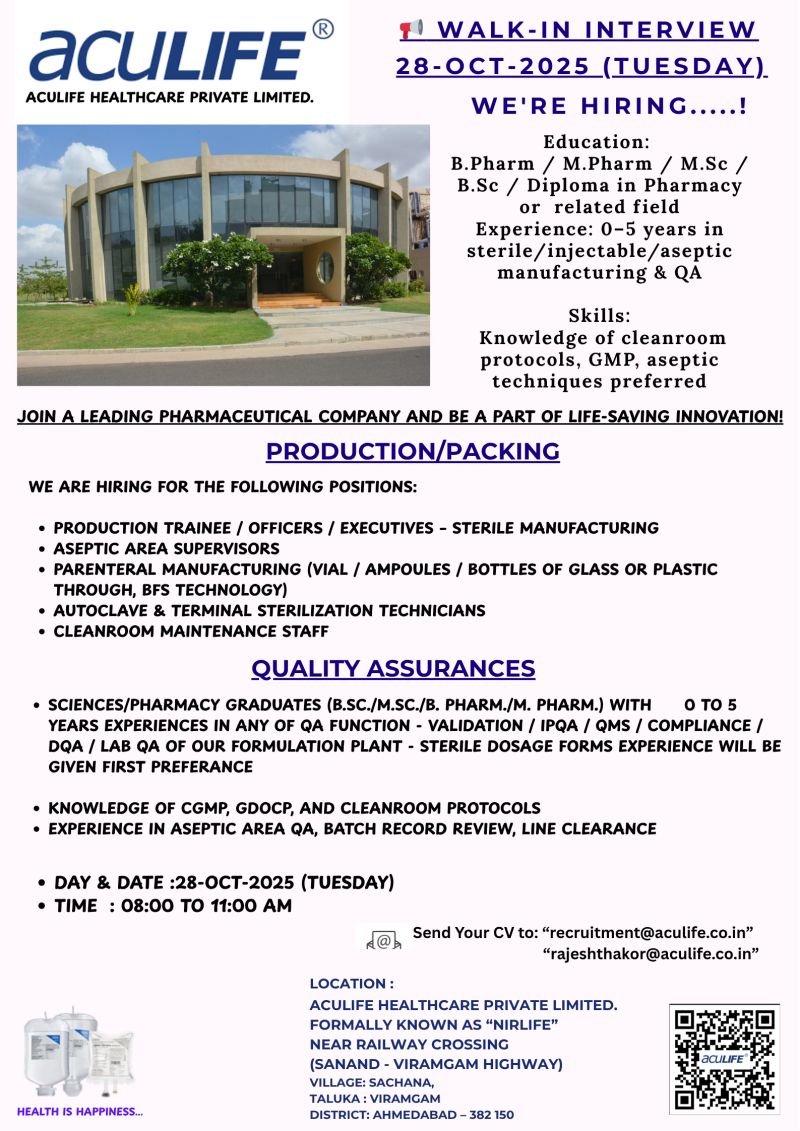 pharma job vacancy in ahmedabad