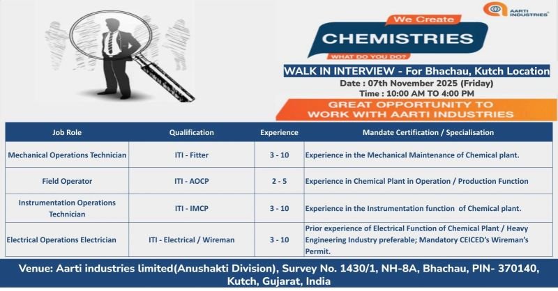 Aarti Industries Ltd Hiring for Technician & Operator Jobs