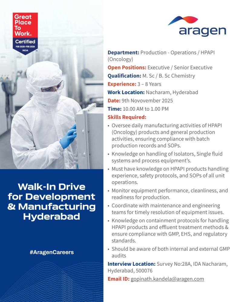 Aragen LifeSciences Walk-In Interview 9 November 2025