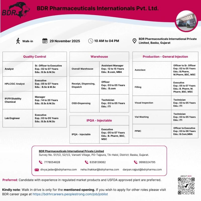 BDR Pharmaceuticals Jobs 2025