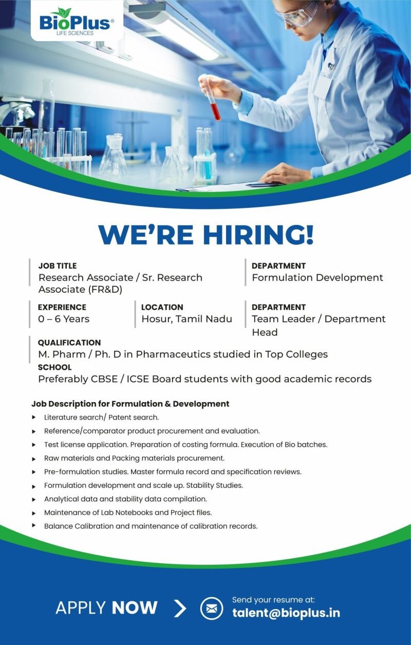 Formulation Development Openings