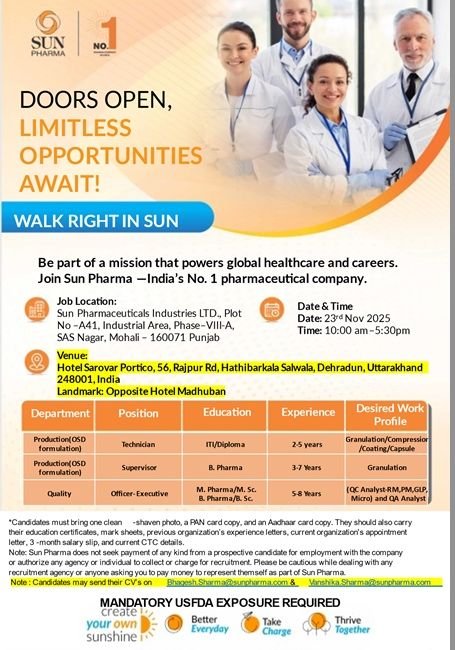 Sun Pharma Jobs 2025