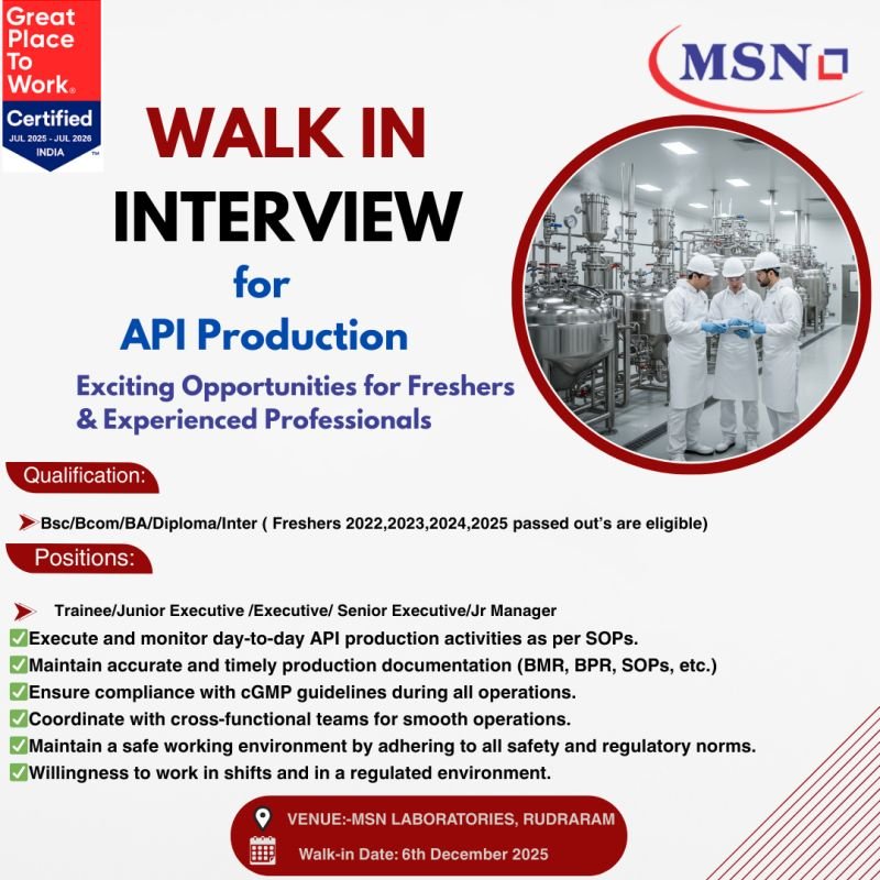 MSN Laboratories Jobs 2025