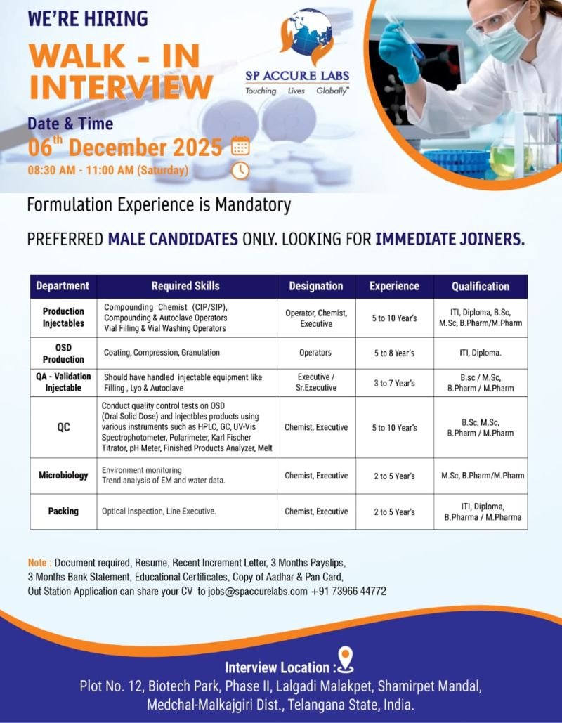 SP Accure Lab Jobs 2025